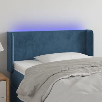 vidaXL Tăblie de pat cu LED, albastru închis, 93x16x78/88 cm, catifea