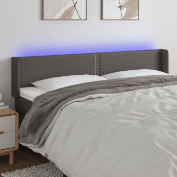 vidaXL Tăblie de pat cu LED, gri, 203x16x78/88 cm, piele ecologică