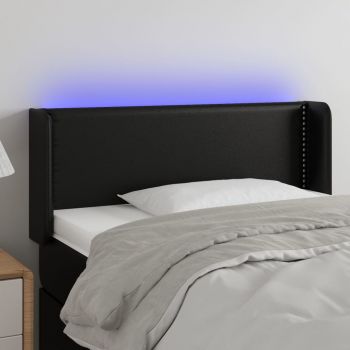 vidaXL Tăblie de pat cu LED, negru, 93x16x78/88 cm, piele ecologică