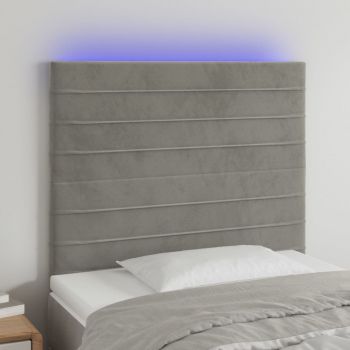 vidaXL Tăblie de pat cu LED, gri deschis, 80x5x118/128 cm, catifea