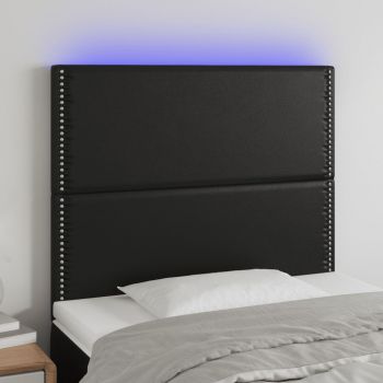 vidaXL Tăblie de pat cu LED, negru, 100x5x118/128 cm, piele ecologică