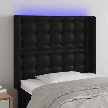 vidaXL Tăblie de pat cu LED, negru, 103x16x118/128 cm, piele ecologică