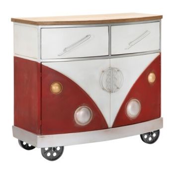 Bufet inferior Van, Mauro Ferretti, 90x42x81 cm, lemn de brad, rosu/alb