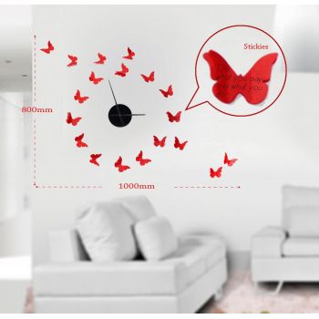 Sticker decorativ cu ceas Butterflies, Mauro Ferretti, 100x80 cm, plastic ieftin