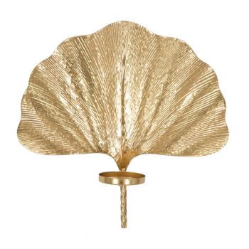Suport de lumanare pentru perete Glam Leaf, Mauro Ferretti, 41x11.5x40 cm, fier, auriu la reducere