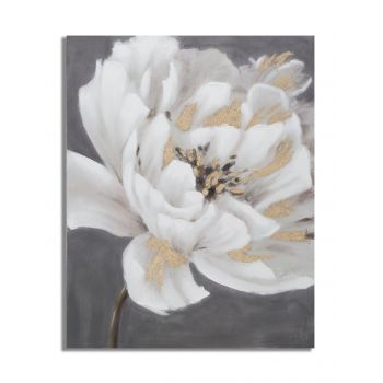 Tablou decorativ White Gold Flower, Mauro Ferretti, 80x100 cm, pictat manual, canvas/lemn de pin