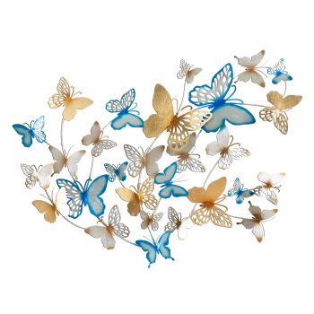 Decoratiune de perete Butterflies Light Blue, Mauro Ferretti, 132x95.5 cm, fier, multicolor