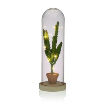 Decoratiune luminoasa Bell with Cactus, Versa, Ø10.3x31.5 cm, sticla
