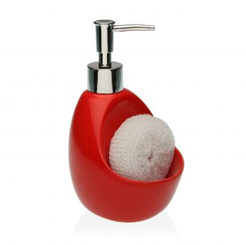 Dozator pentru detergent de vase cu suport burete Versa, 6x18.8 cm, ceramica, rosu