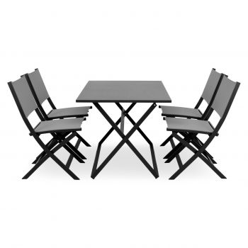 Set 4 scaune si masa dreptunghiulara pliabile, Breeze, aluminiu, negru