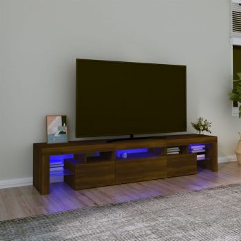 vidaXL Comodă TV cu lumini LED, stejar maro, 200x36,5x40 cm