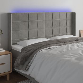 vidaXL Tăblie de pat cu LED, gri deschis, 203x16x118/128 cm, catifea