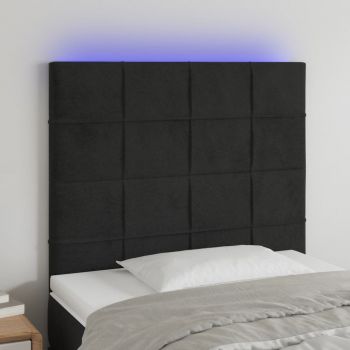 vidaXL Tăblie de pat cu LED, negru, 100x5x118/128 cm, catifea