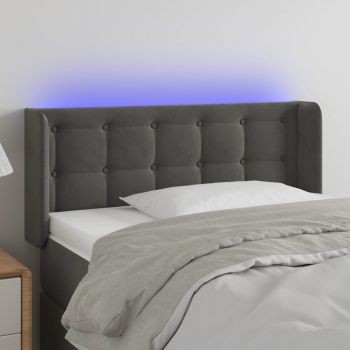 vidaXL Tăblie de pat cu LED, gri închis, 83x16x78/88 cm, catifea