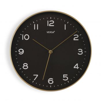 Ceas de perete Leslie Golden, Versa, 30.5 cm, plastic, negru/auriu