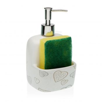 Dozator detergent lichid cu suport burete Cozy Hearts, Versa, 10.5 x 9.4 x 17.8 cm, ceramica la reducere
