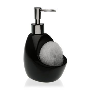 Dozator detergent lichid cu suport burete Taylor, Versa, 6 x 6 x 18.8 cm, ceramica, negru