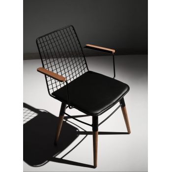 Set 2 scaune, Nmobb, Trend 961, 43 x 82 x 39 cm, metal/piele, negru/maro