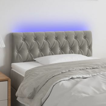 vidaXL Tăblie de pat cu LED, gri deschis, 100x7x78/88 cm, catifea