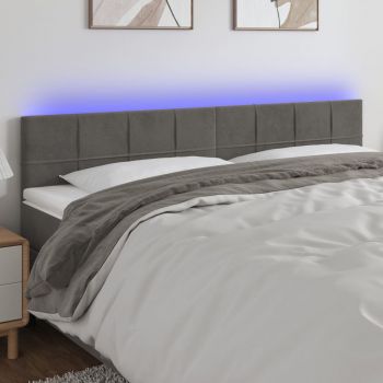 vidaXL Tăblie de pat cu LED, gri închis, 200x5x78/88 cm, catifea