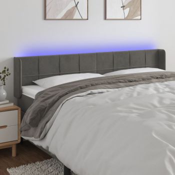 vidaXL Tăblie de pat cu LED, gri închis, 203x16x78/88 cm, catifea