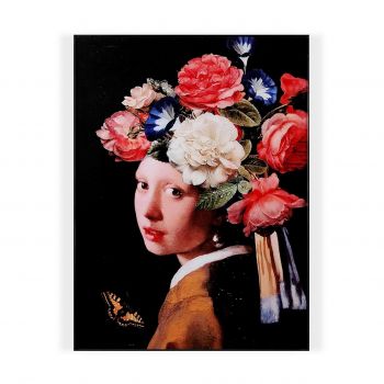 Tablou decorativ Girl with Flowers, Versa, 60x80 cm, sticla