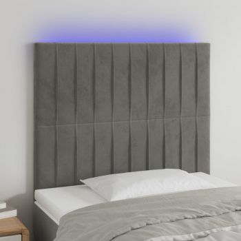 vidaXL Tăblie de pat cu LED, gri deschis, 100x5x118/128 cm, catifea