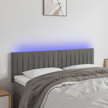 vidaXL Tăblie de pat cu LED, gri deschis, 144x5x78/88 cm, catifea