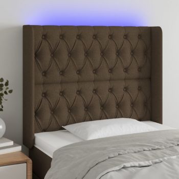 vidaXL Tăblie de pat cu LED, maro închis, 103x16x118/128 cm, textil