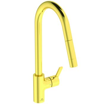Baterie bucatarie Ideal Standard Gusto 233mm dus extractibil pipa R rotativa brushed gold