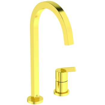 Baterie bucatarie Ideal Standard Gusto Square din 2 elemente 217mm pipa R rotativa brushed gold