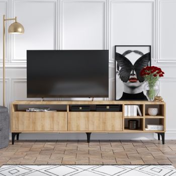 Comoda TV, Emerald, Eva, 180 x 52 x 35 cm, pal melaminat, stejar ieftina