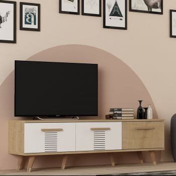 Comoda TV, Olivia, Asimo, 150 x 45 x 35 cm, pal melaminat, stejar/alb
