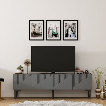 Comoda TV, Olivia, Draw, 154 x 45 x 37 cm, pal melaminat, antracit/nuc