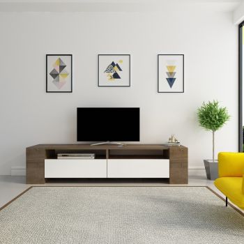 Comoda TV, Zena Home, Sosruko, 155 x 35 x 35 cm, pal melaminat, nuc/alb