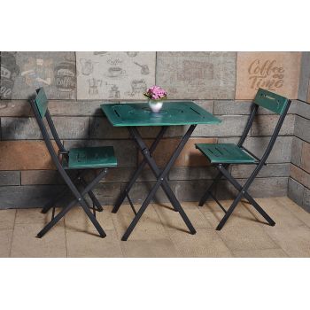 Set masa cu 2 scaune, Valovi, Bistro, mdf/metal, verde/negru ieftina