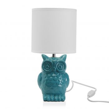 Lampa de masa Owl, Versa, 16 x 16 x 32.5 cm, ceramica, albastru ieftina
