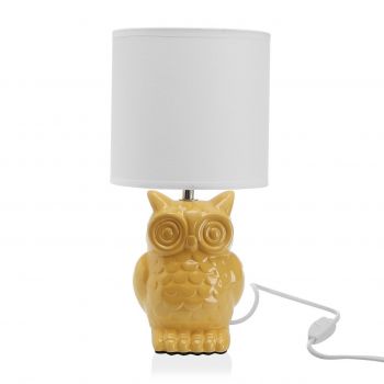 Lampa de masa Owl, Versa, 16 x 16 x 32.5 cm, ceramica, galben