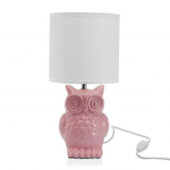 Lampa de masa Owl, Versa, 16 x 16 x 32.5 cm, ceramica, roz