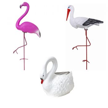 Pachet decor pentru gradina din plastic, flamingo, lebada si barza / EXT 10245