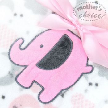 Paturica bebe din fleece cu broderie elefantel roz