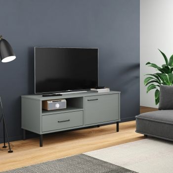 vidaXL Comodă TV cu picioare metalice „OSLO”, gri, lemn masiv pin