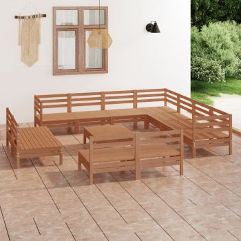 vidaXL Set mobilier de grădină, 12 piese, maro miere, lemn masiv pin