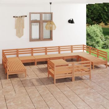 vidaXL Set mobilier de grădină, 13 piese, maro miere, lemn masiv pin