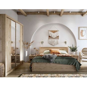 Set Mobila Dormitor din pal, cu pat 200 x 180 cm, 4 piese Idea Stejar San Remo