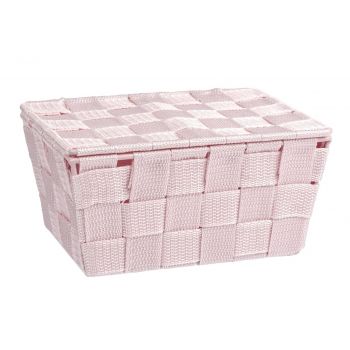 Cos depozitare cu capac, Wenko, Adria, 19 x 10 x 14 cm, polipropilena, roz ieftina