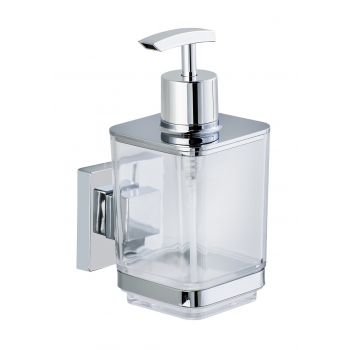 Dozator sapun lichid cu suport autoadeziv, Wenko, Quadro Vacuum-Loc®, 7.5 x 16 x 10 cm, inox/plastic