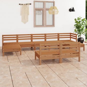 vidaXL Set mobilier de grădină, 9 piese, maro miere, lemn masiv pin