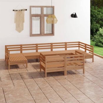 vidaXL Set mobilier de grădină, 10 piese, maro miere, lemn masiv pin