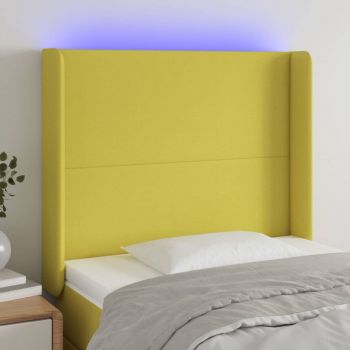 vidaXL Tăblie de pat cu LED, verde, 103x16x118/128 cm, textil